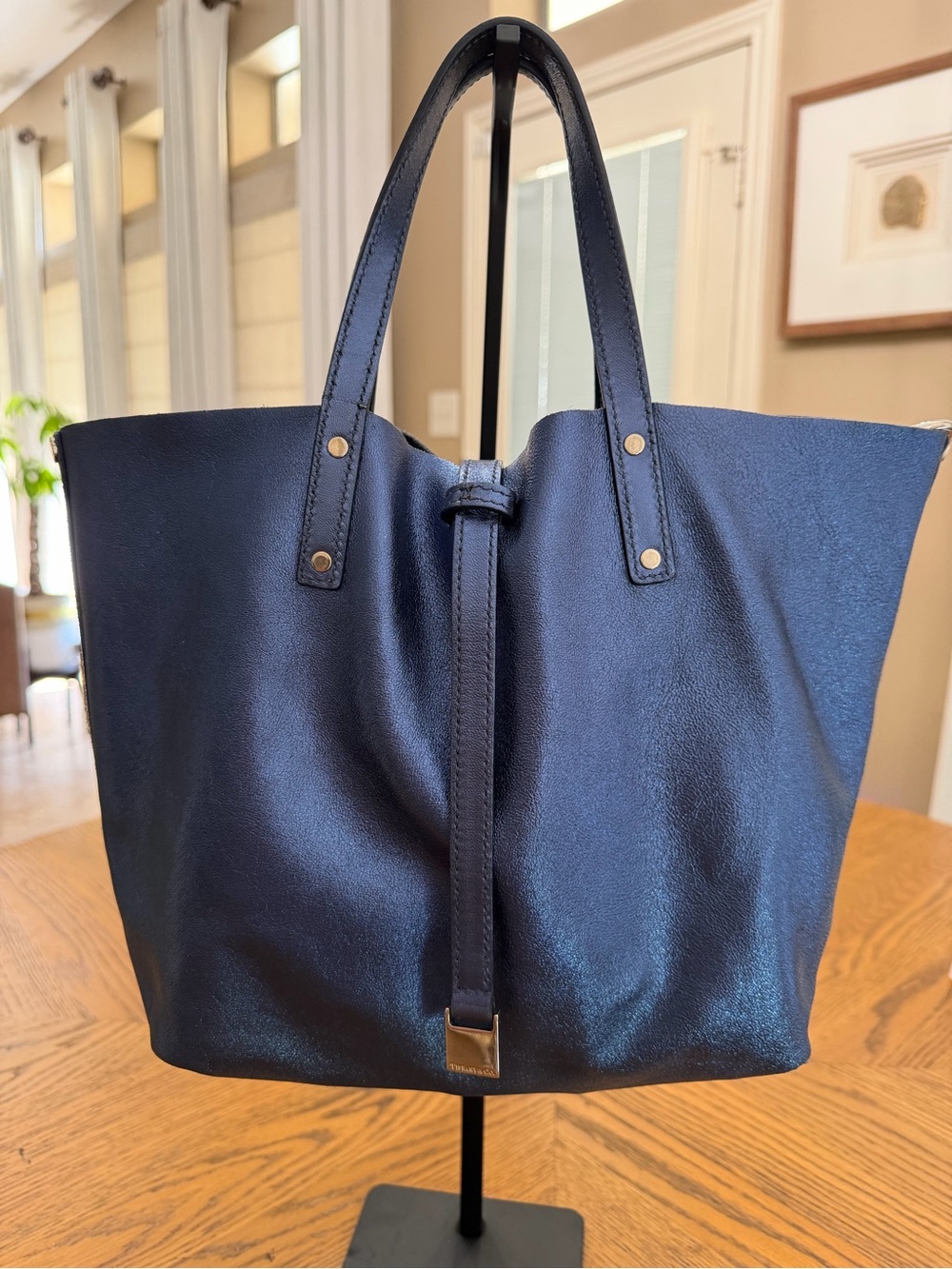 Tiffany & Co Blue Metallic and Suede Tote